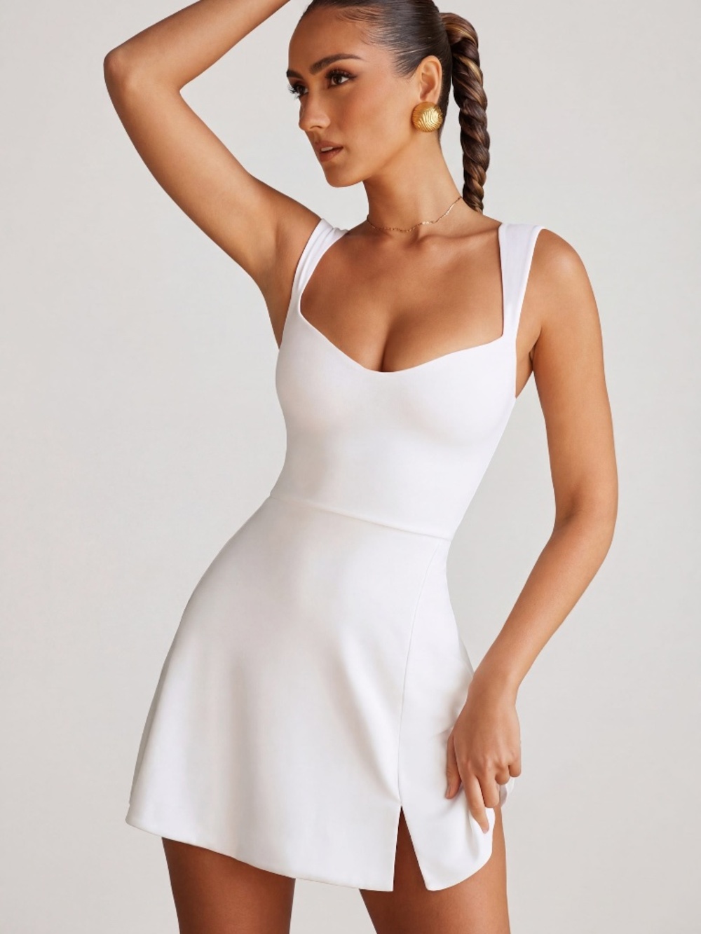 Oh Polly Sweetheart Neckline Mini Dress in White 8